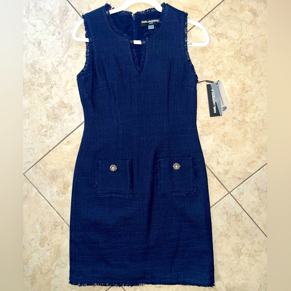 NWT Karl Lagerfeld: Navy Blue Sleeveless Dress, Size 4